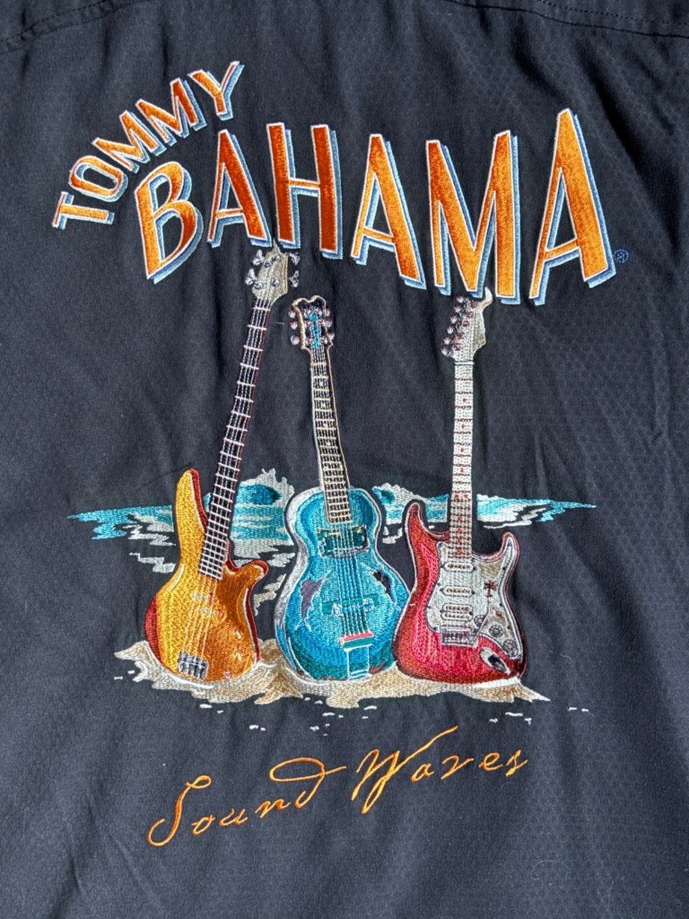 Tommy Bahama "Sound Waves" Guitar Themed Embroidered Button Down Shirt
